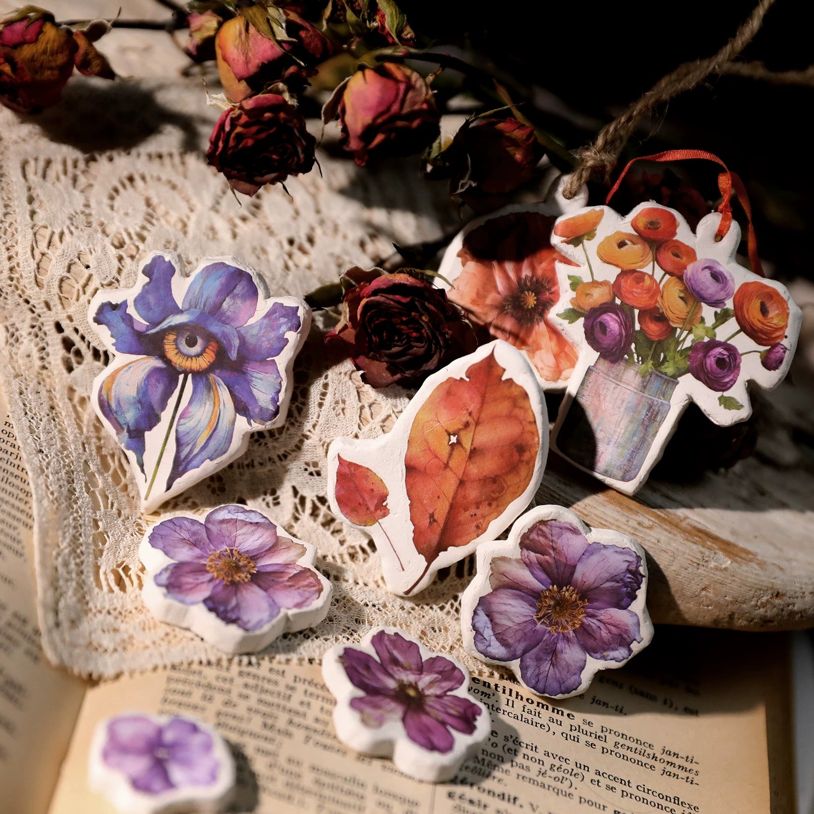 Autumn Dried Flowers Matte Rub-on Transfers