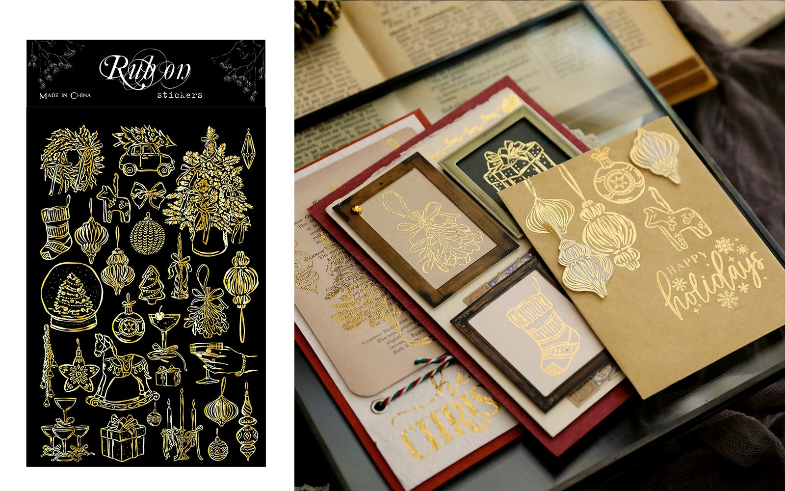Gold Foil Christmas Rub-on Transfer Stickers