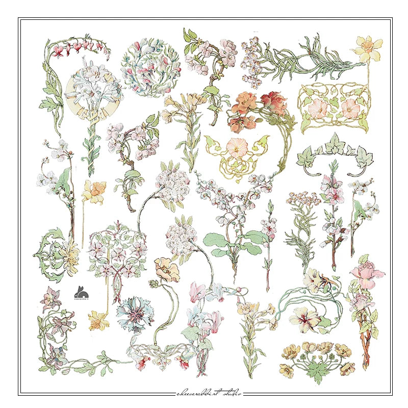 Vintage Watercolor Flowers Vellum Stickers