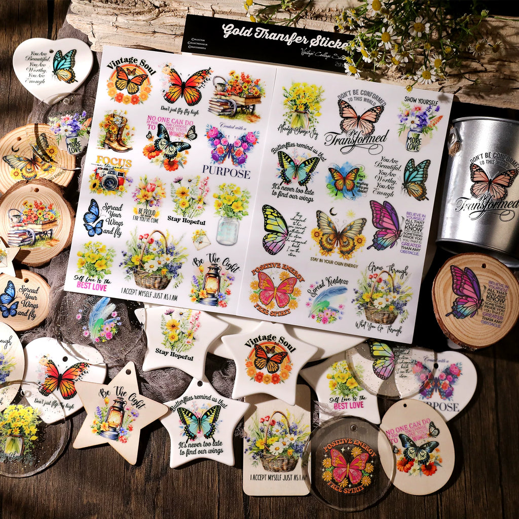 Butterflies Phrases UV-DTF Rub-on Stickers