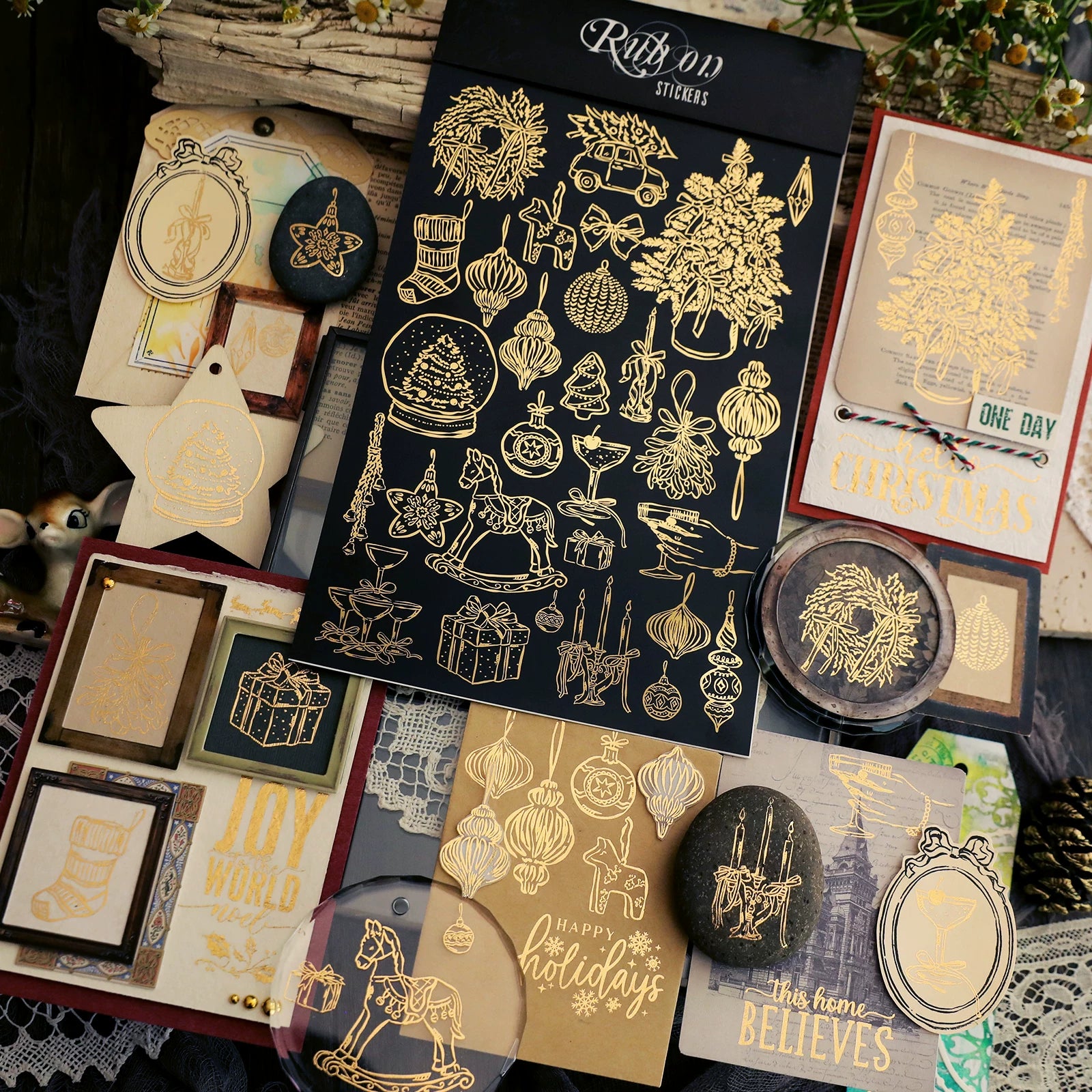 Gold Foil Christmas Rub-on Transfer Stickers
