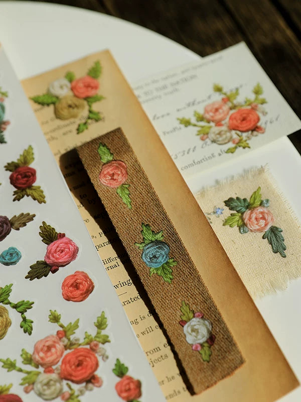 Flower Embroidery Matte Rub-on Transfers 1 Sheet