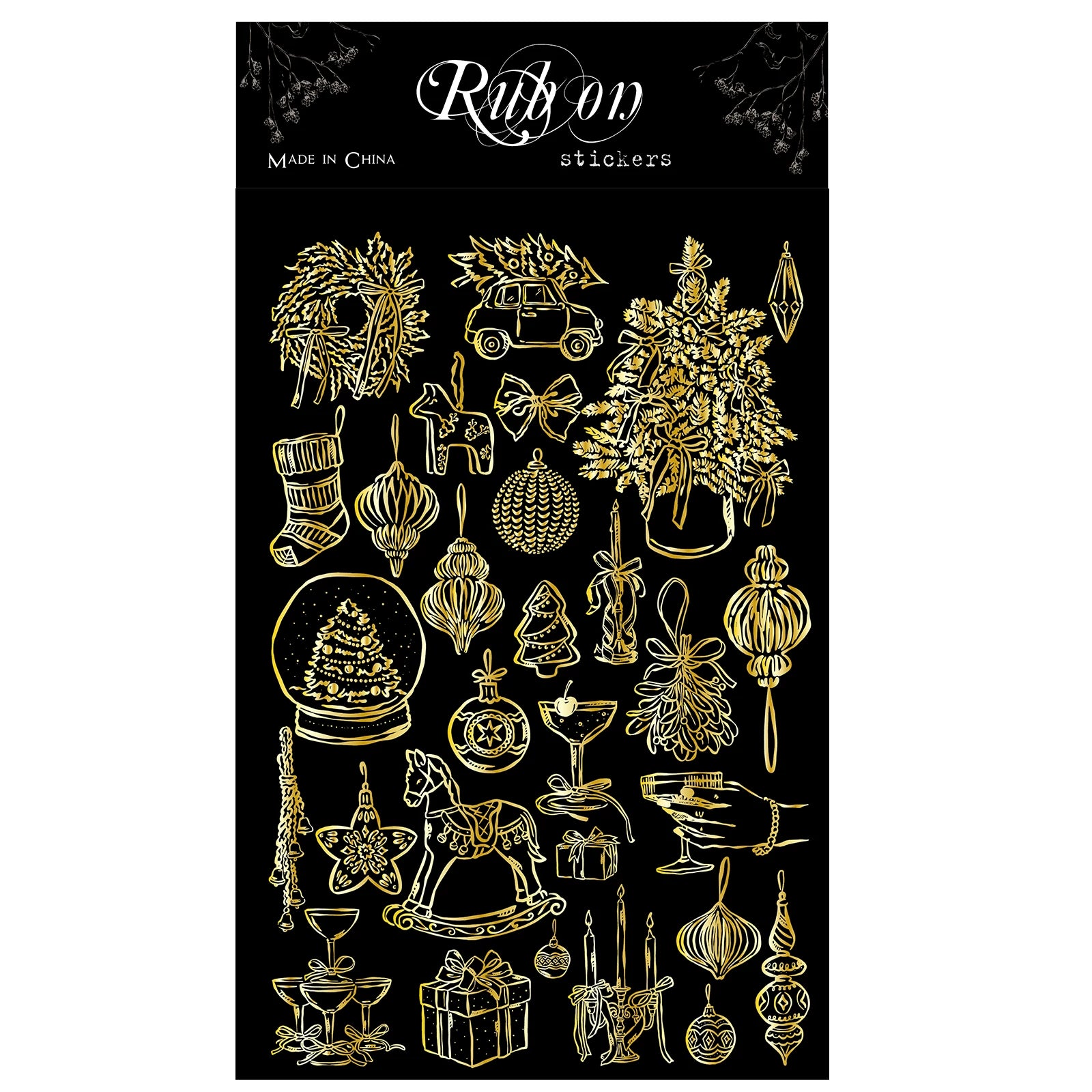 Gold Foil Christmas Rub-on Transfer Stickers