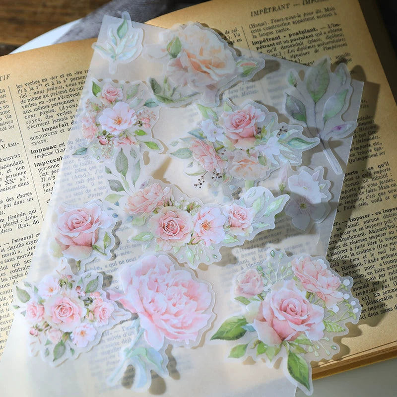 Pink Roses Vellum Stickers