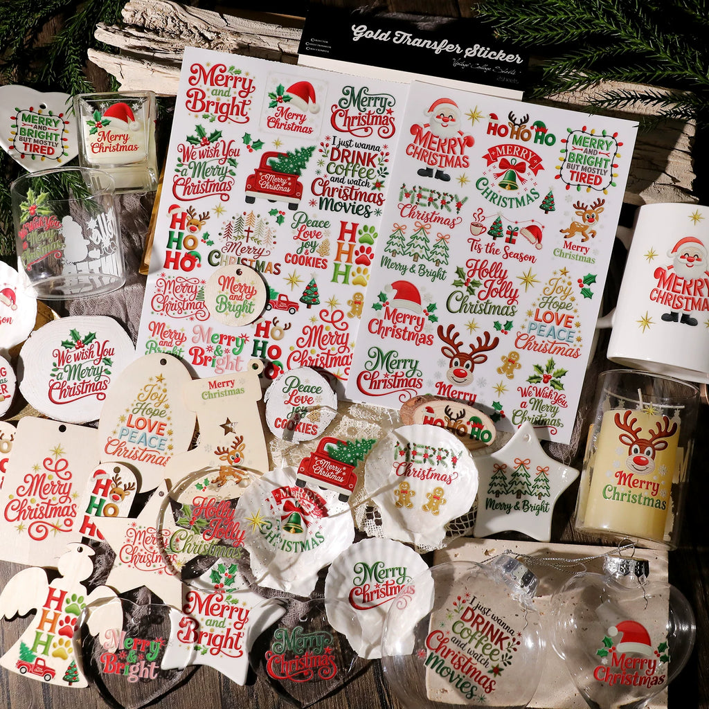 Christmas Embroidery  Quotes UV-DTF Rub-on Stickers