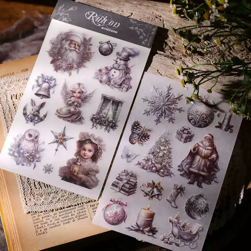 Silver Christmas Matte Rub-on Transfers 2 Small Sheets