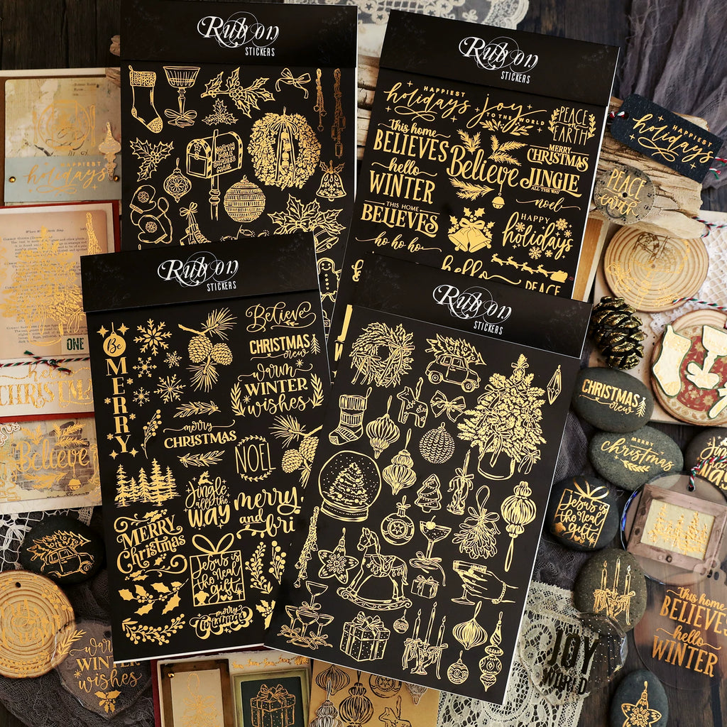 Gold Foil Christmas Rub-on Transfer Stickers