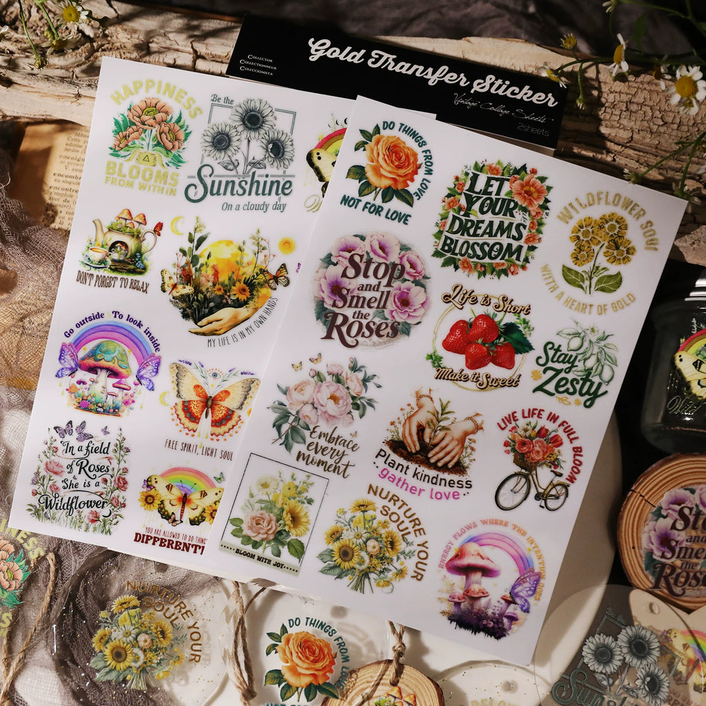 Flower Inspirational Phrases UV-DTF Rub-on Stickers