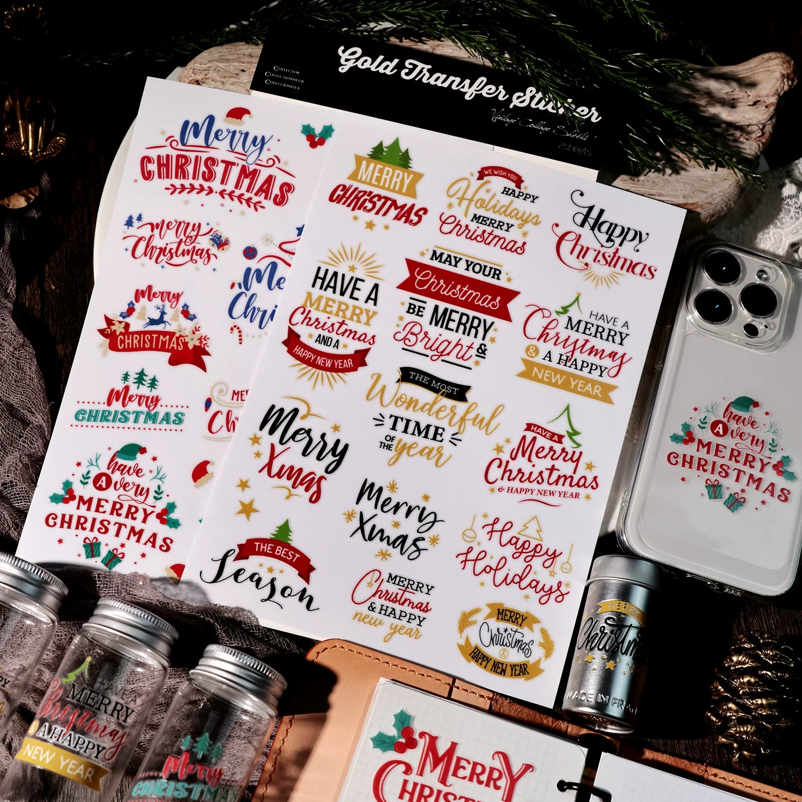 Christmas Color Quotes UV-DTF Rub-on Stickers