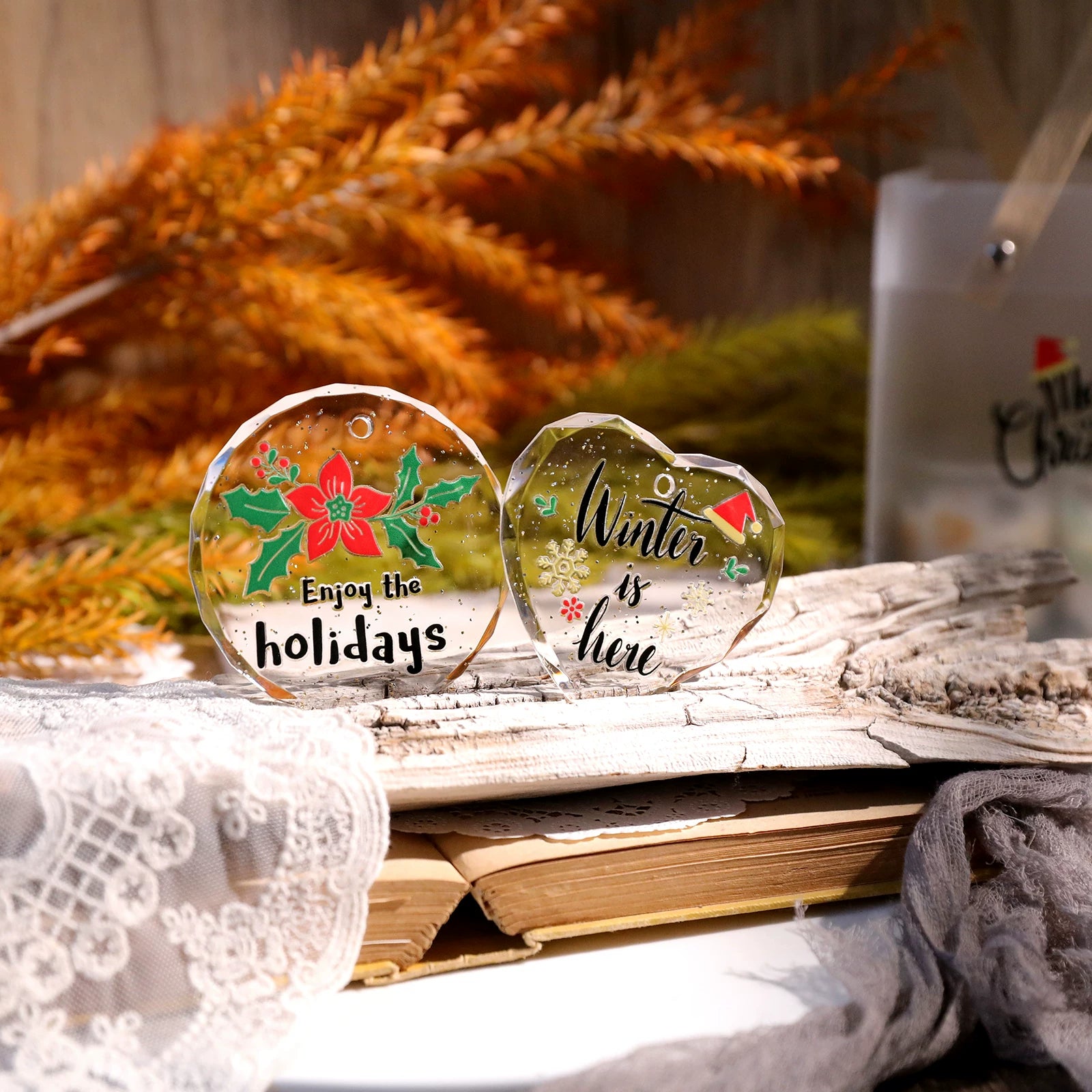 Christmas Leaf Quotes UV-DTF Rub-on Stickers