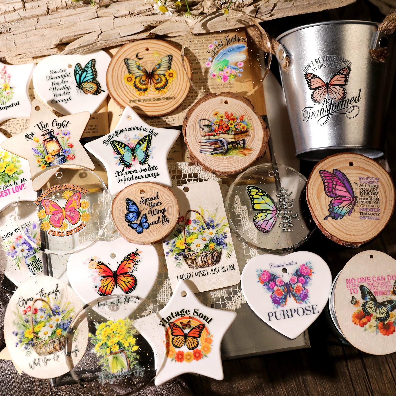 Butterflies Phrases UV-DTF Rub-on Stickers