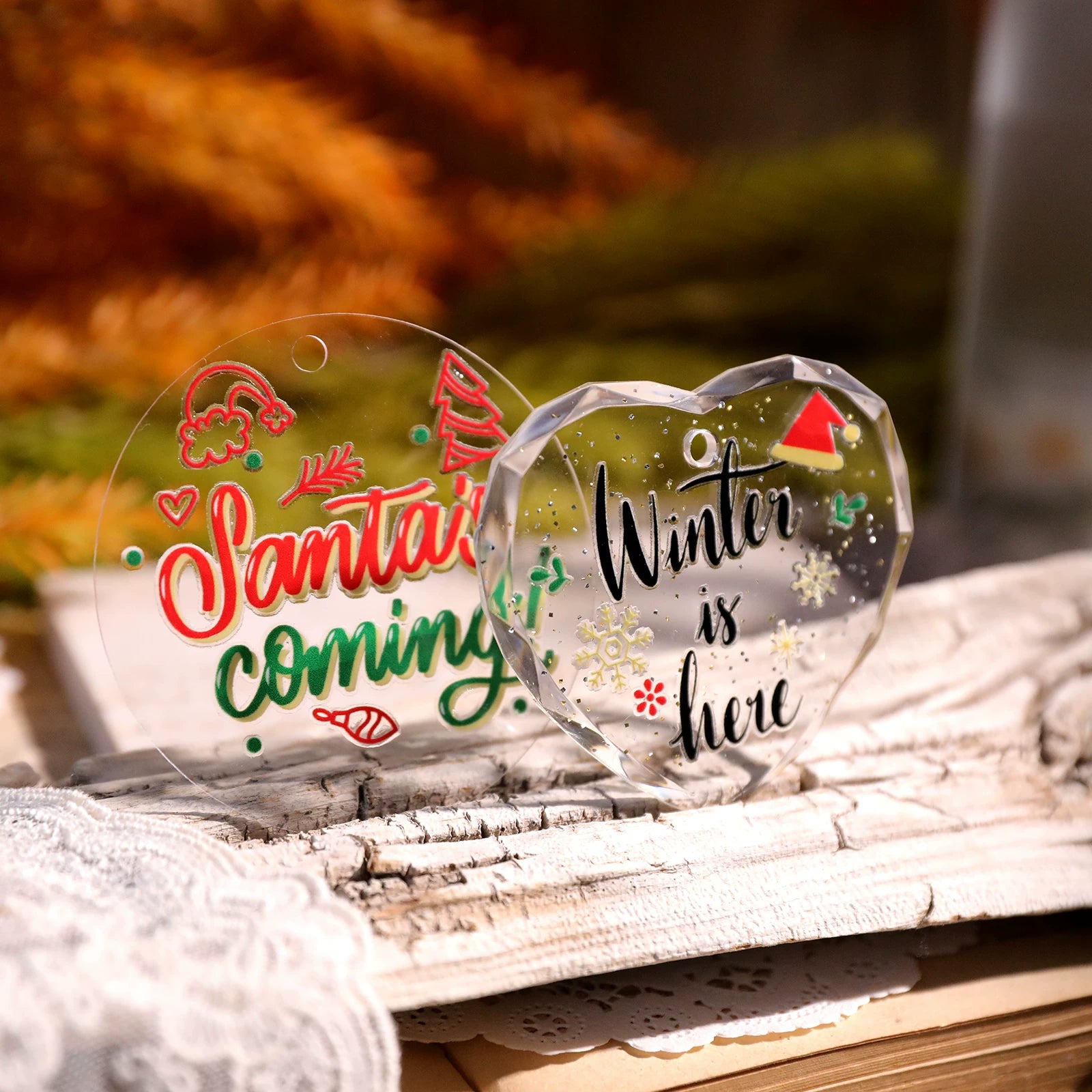 Christmas Leaf Quotes UV-DTF Rub-on Stickers