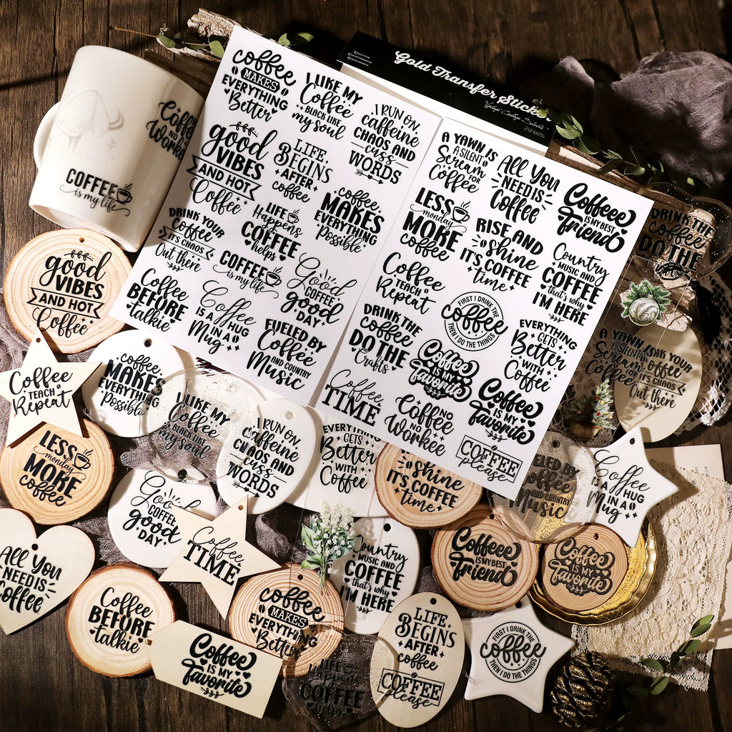 Coffee Phrases UV-DTF Rub-on Stickers