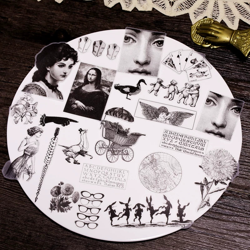 Black Retro Print Vellum Stickers