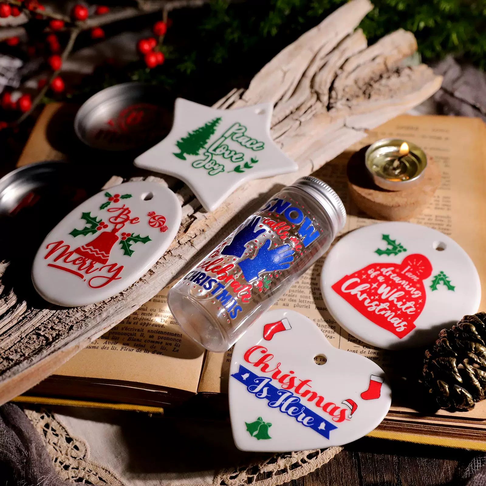 Christmas Hat Quotes UV-DTF Rub-on Stickers