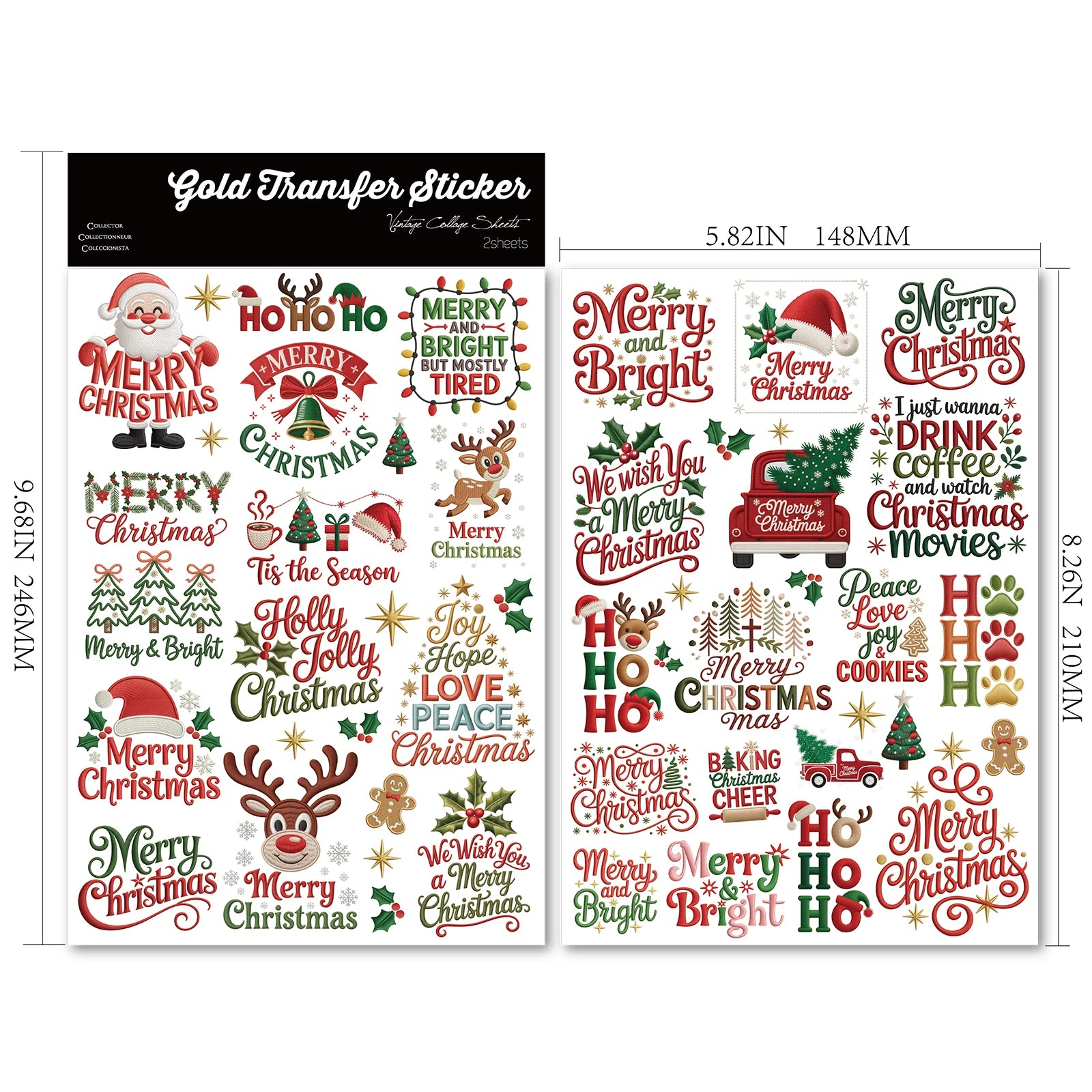 Christmas Embroidery  Quotes UV-DTF Rub-on Stickers