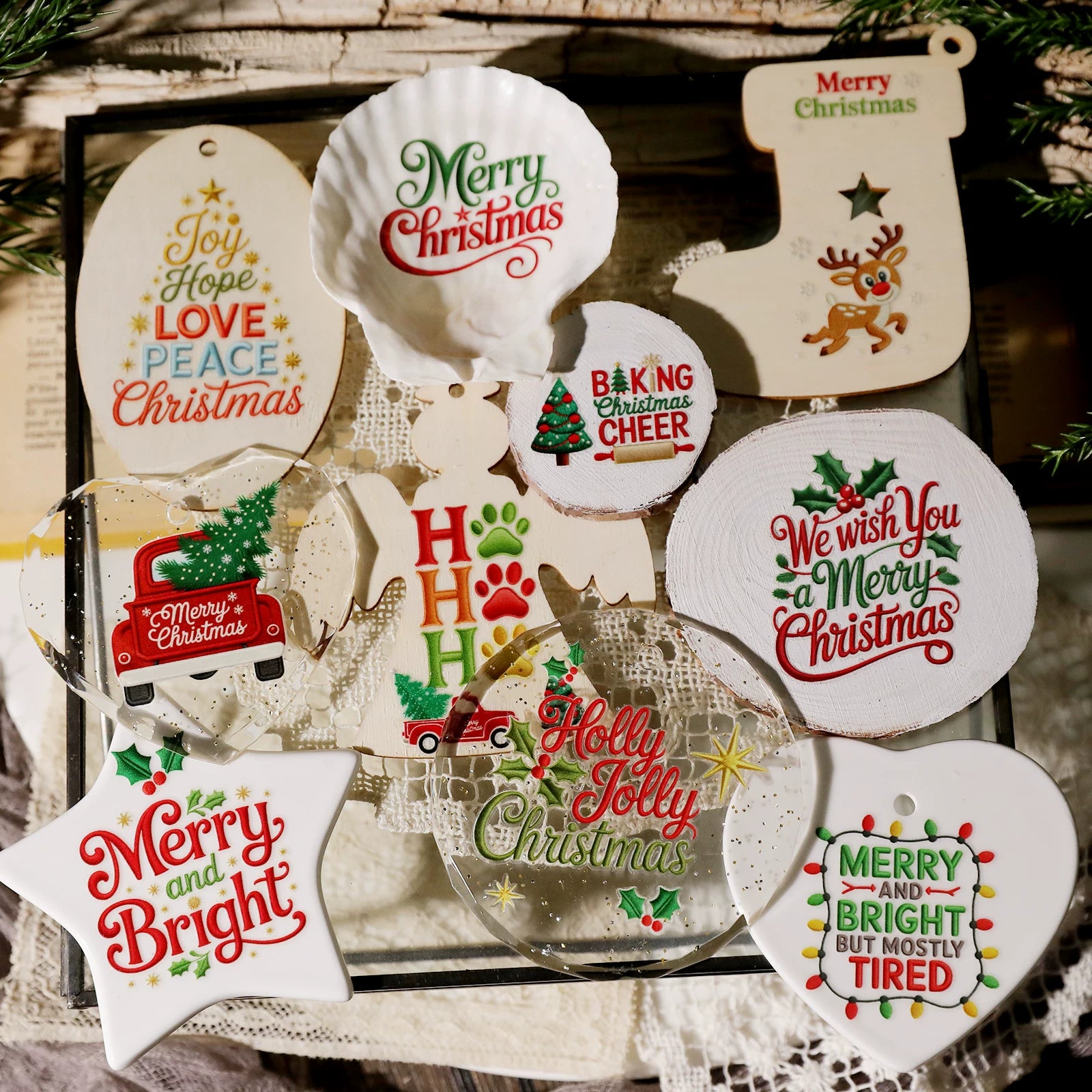 Christmas Embroidery  Quotes UV-DTF Rub-on Stickers