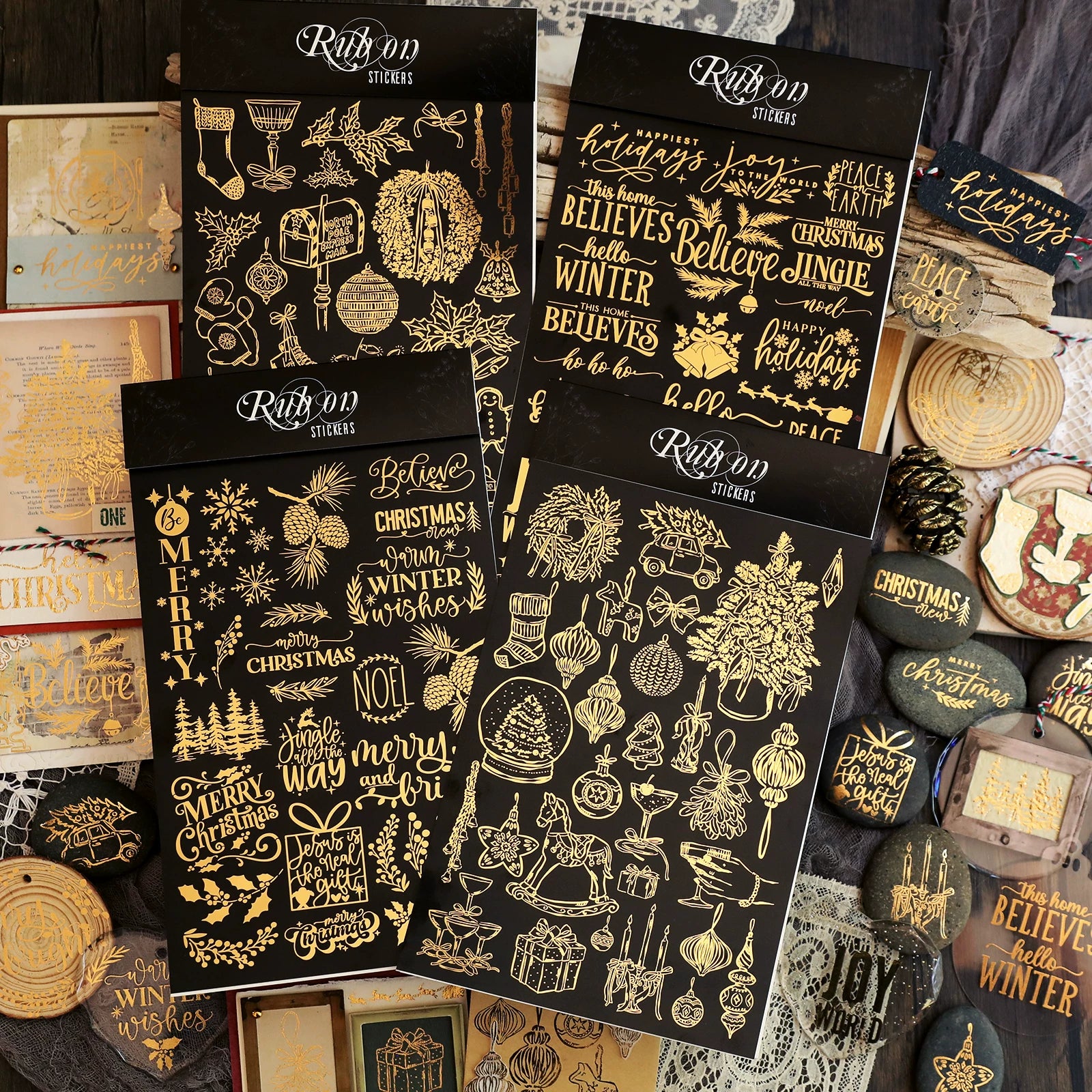 Gold Foil Christmas Rub-on Transfer Stickers