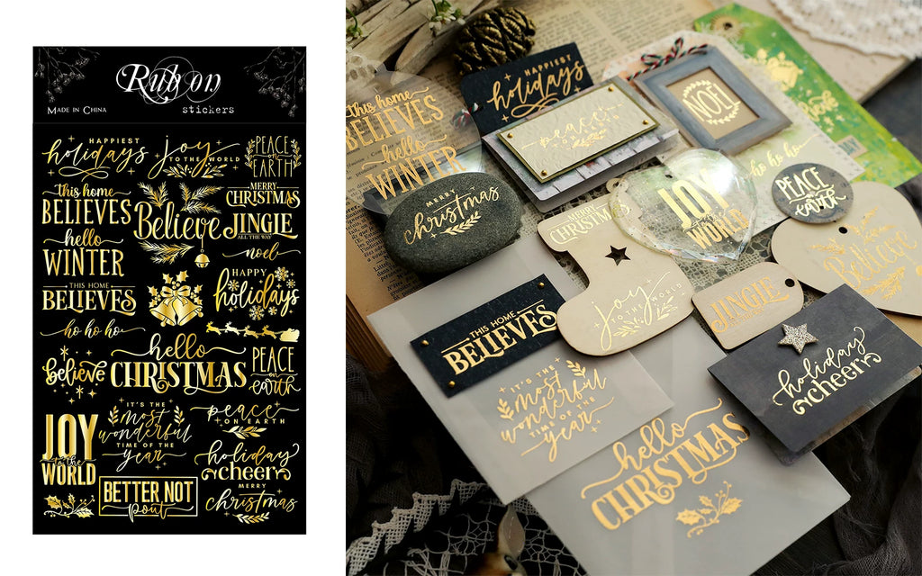 Gold Foil Christmas Rub-on Transfer Stickers