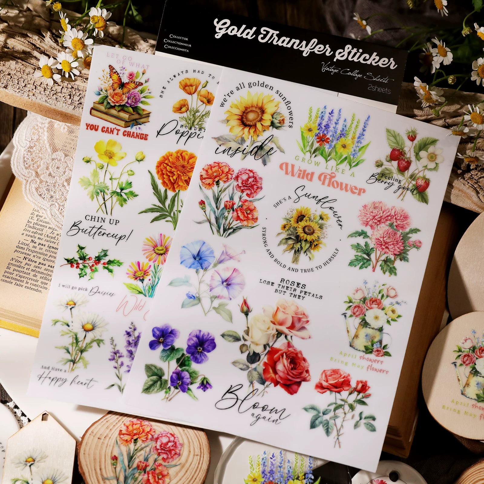 Flower Phrases UV-DTF Rub-on Stickers