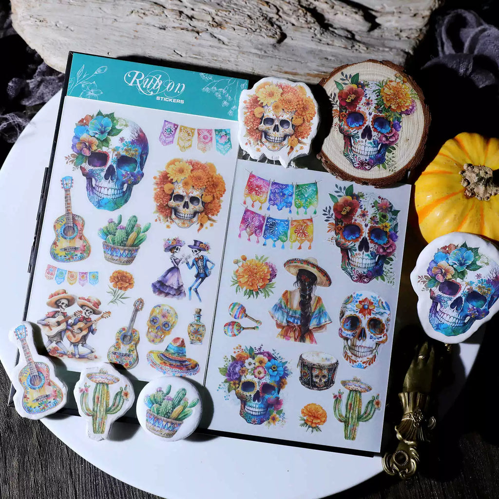 Day of the Dead Halloween Skull Matte Rub-on Transfers 2 Small Sheets