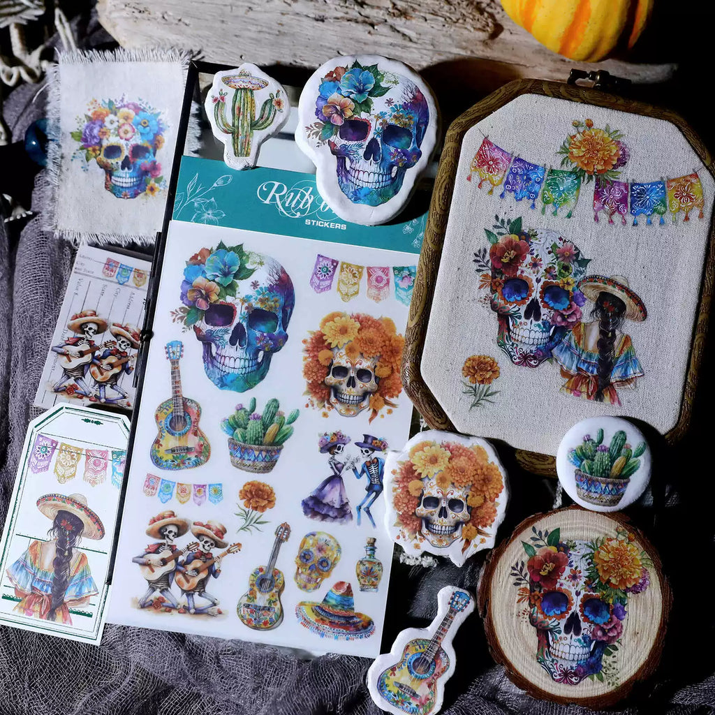 Day of the Dead Halloween Skull Matte Rub-on Transfers 2 Small Sheets