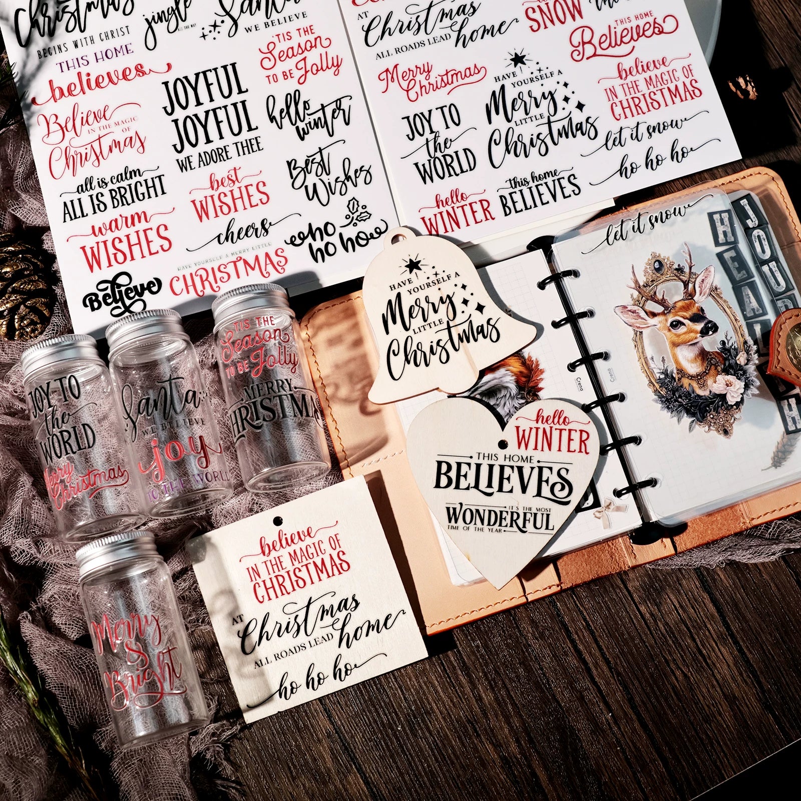 Christmas Black and Red Quotes UV-DTF Rub-on Stickers