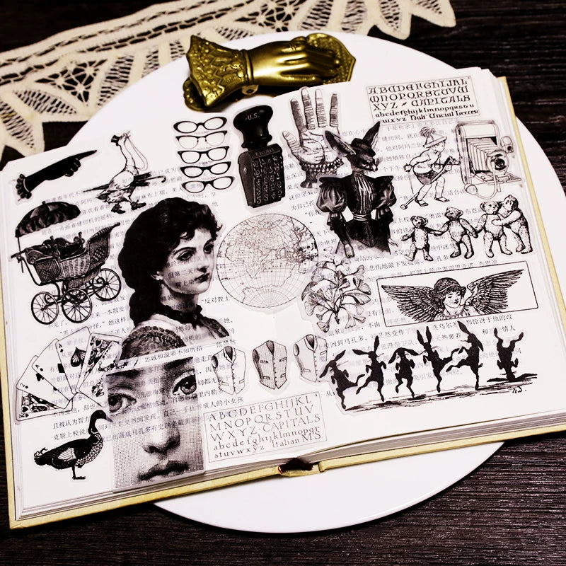 Black Retro Print Vellum Stickers