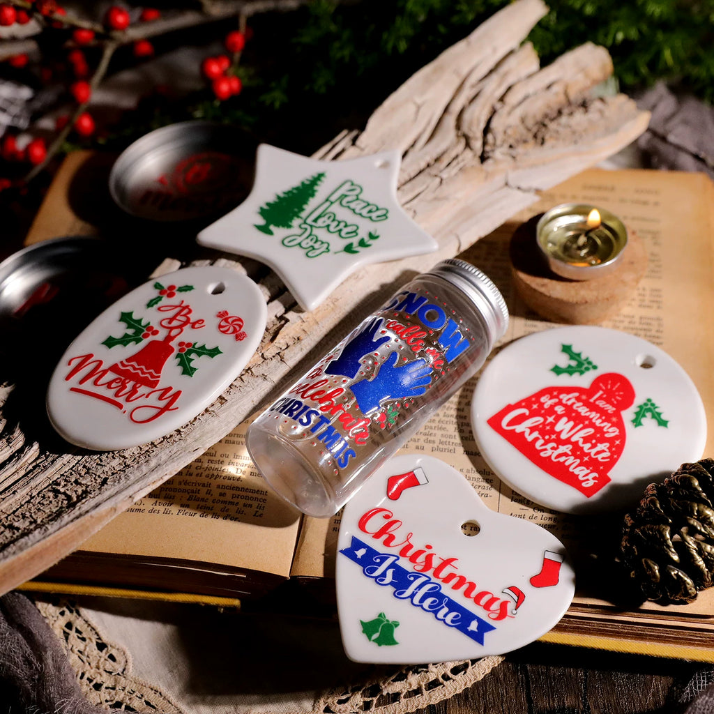 Christmas Hat Quotes UV-DTF Rub-on Stickers
