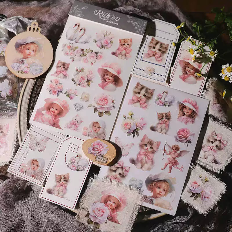 Kitten and Girl Matte Rub-on Transfers 2 Small Sheets