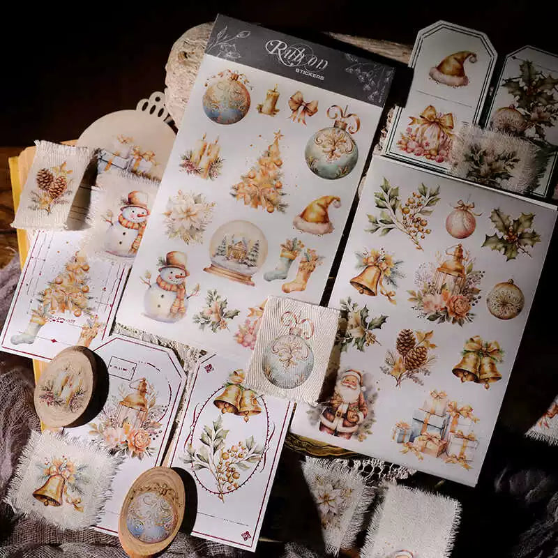 Golden Christmas Matte Rub-on Transfers 2 Small Sheets
