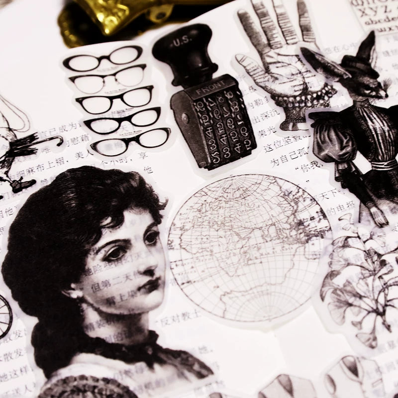 Black Retro Print Vellum Stickers