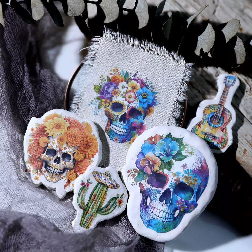 Day of the Dead Halloween Skull Matte Rub-on Transfers 2 Small Sheets