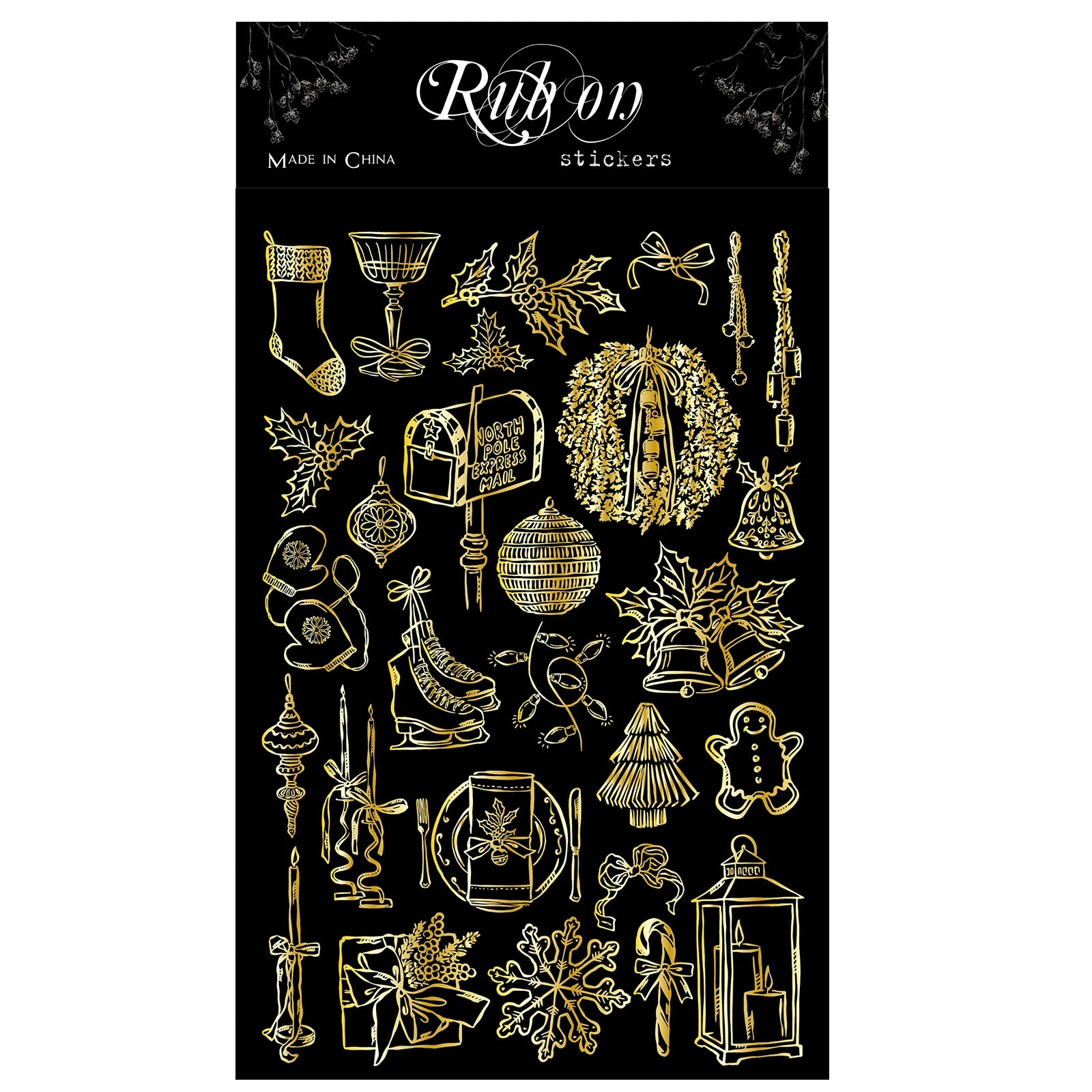 Gold Foil Christmas Rub-on Transfer Stickers