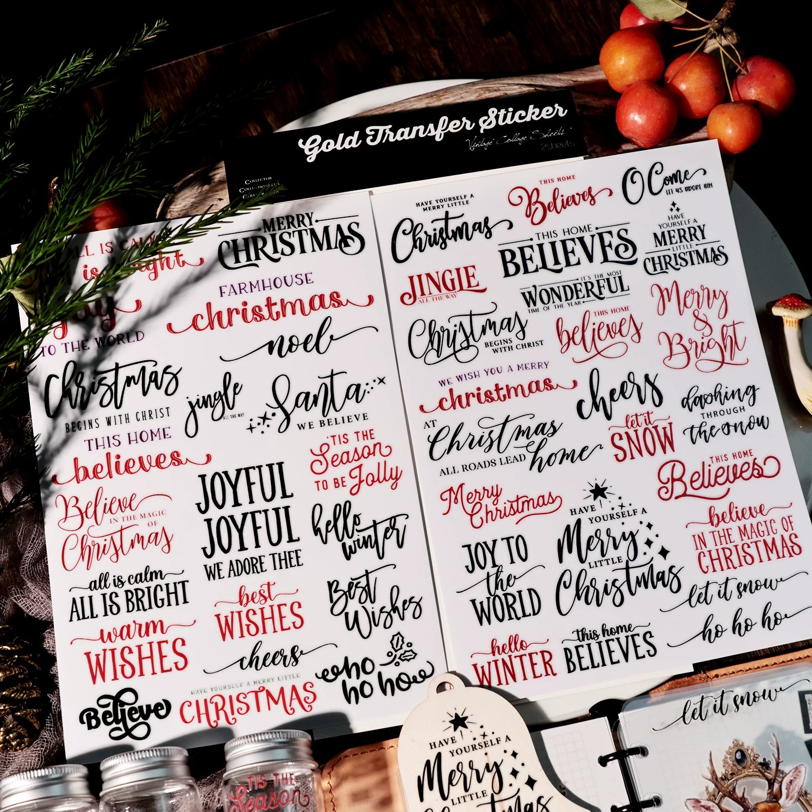 Christmas Black and Red Quotes UV-DTF Rub-on Stickers