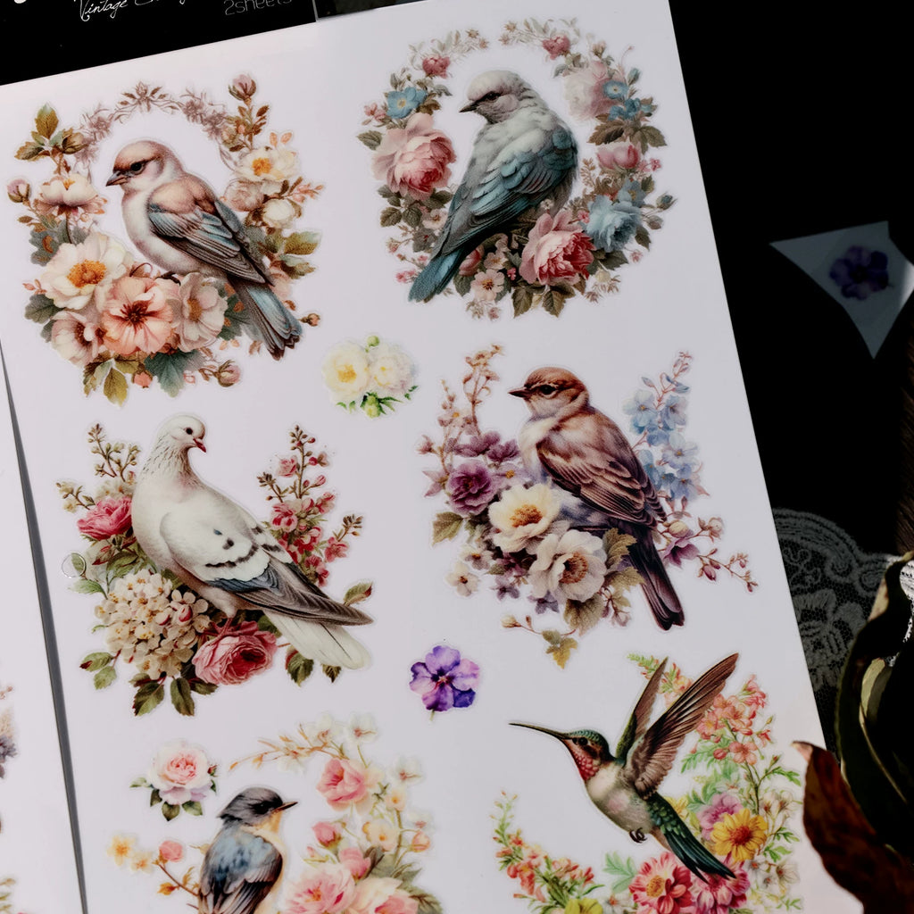 Flowers and Birds UV-DTF Rub-on Stickers
