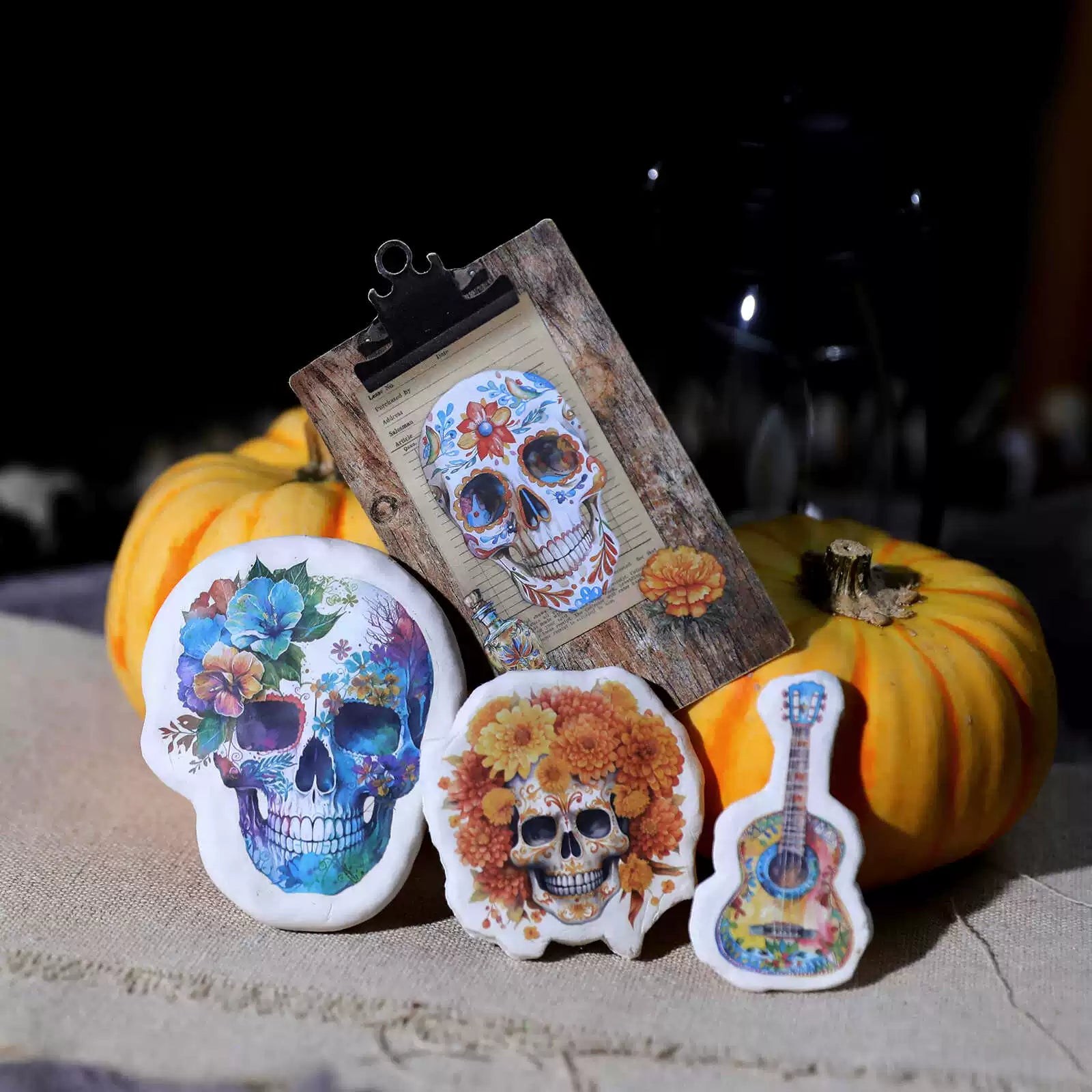 Day of the Dead Halloween Skull Matte Rub-on Transfers 2 Small Sheets