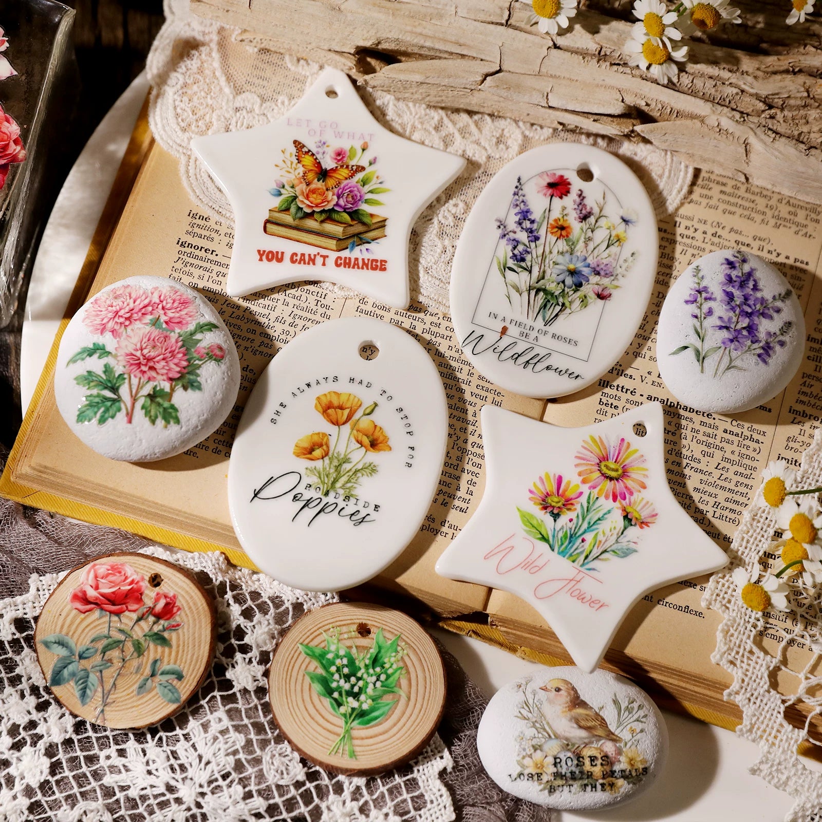 Flower Phrases UV-DTF Rub-on Stickers