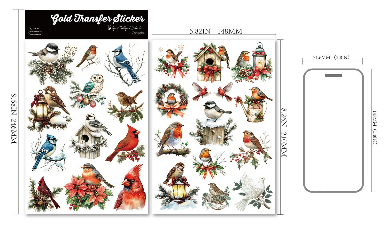 Christmas Birds UV-DTF Rub-on Stickers
