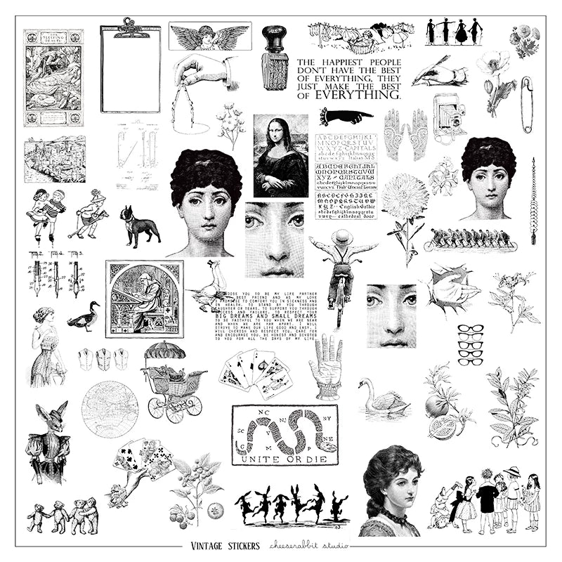 Black Retro Print Vellum Stickers