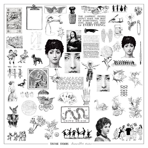 Black Retro Print Vellum Stickers