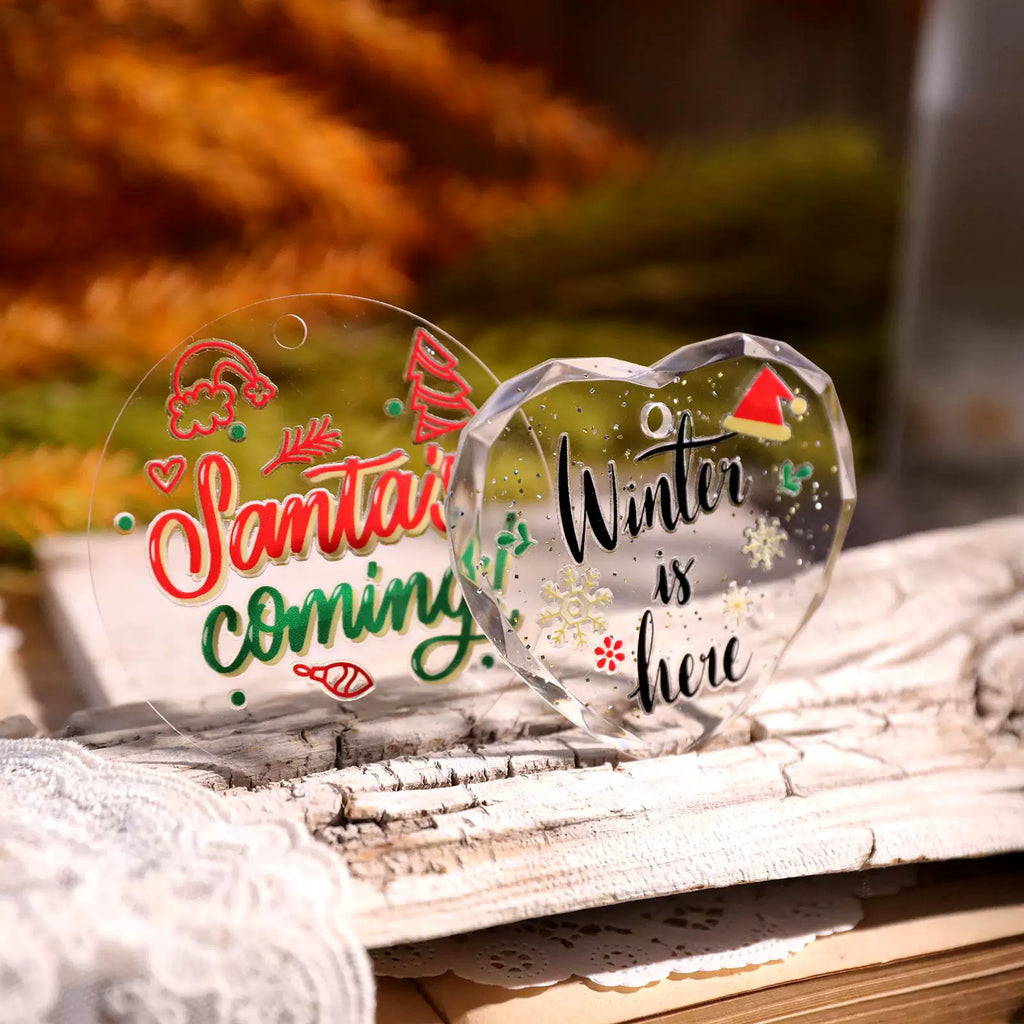Christmas Leaf Quotes UV-DTF Rub-on Stickers