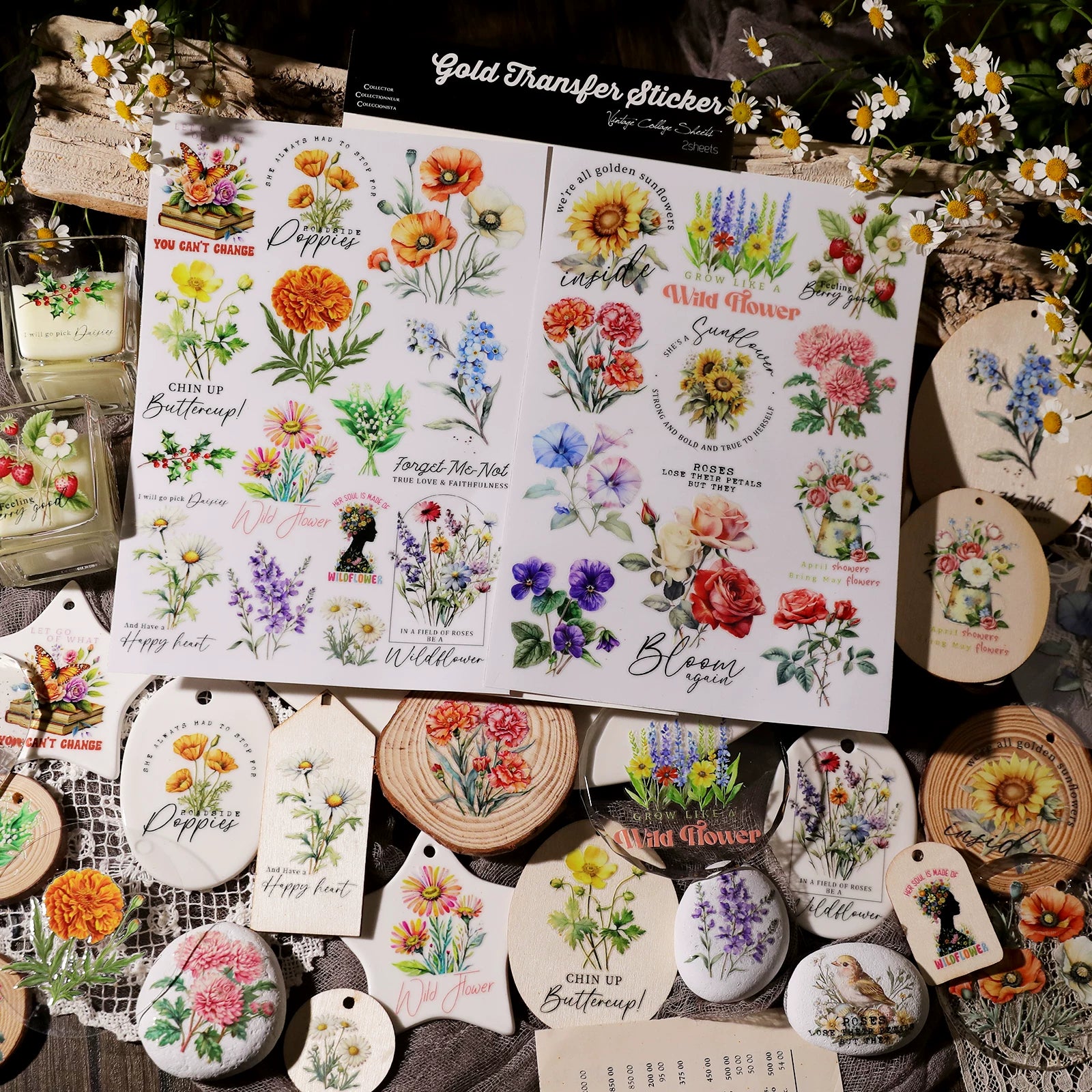 Flower Phrases UV-DTF Rub-on Stickers