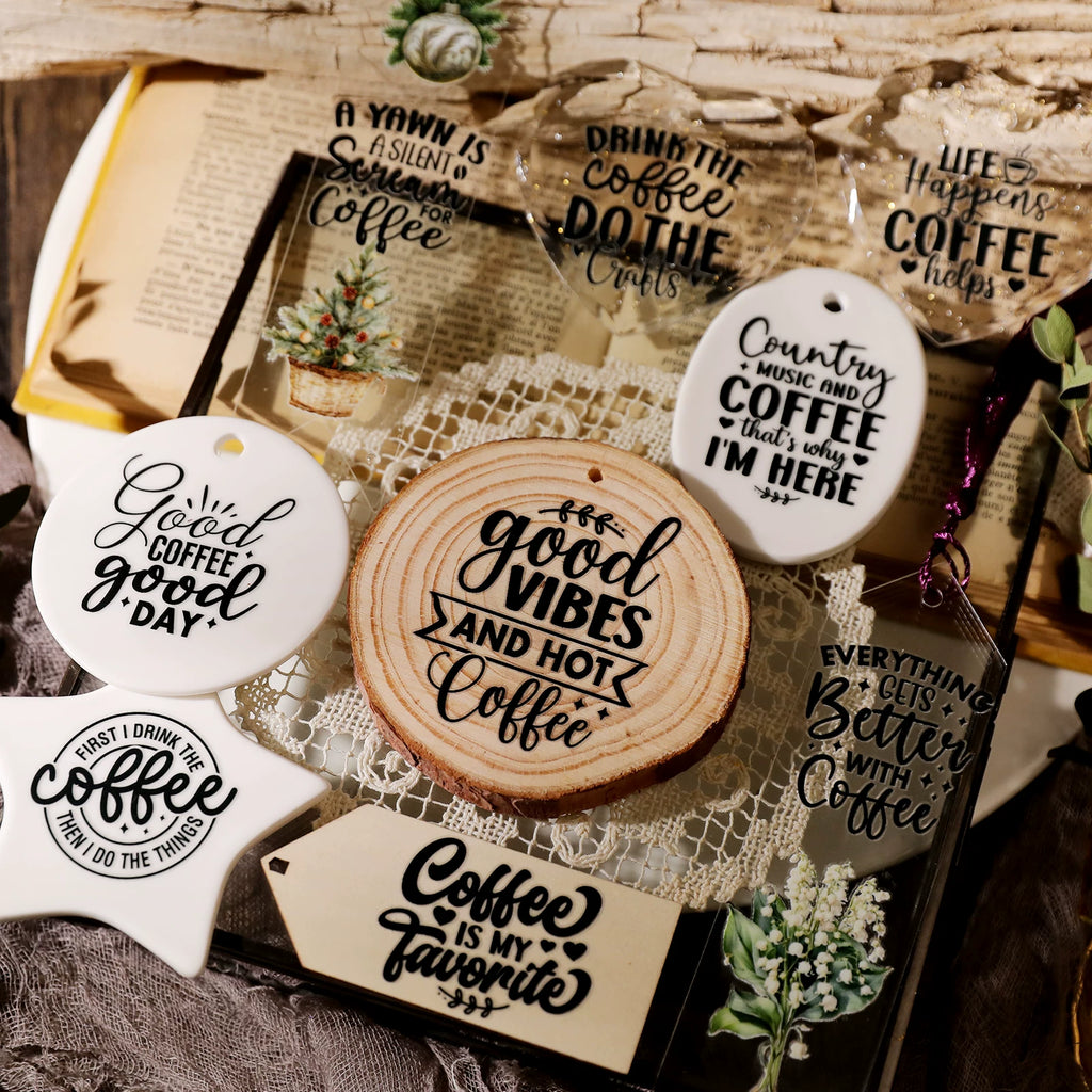 Coffee Phrases UV-DTF Rub-on Stickers