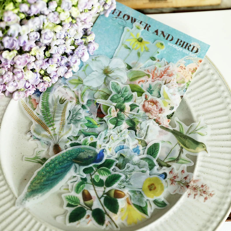 Flower and Bird Vellum Stickers