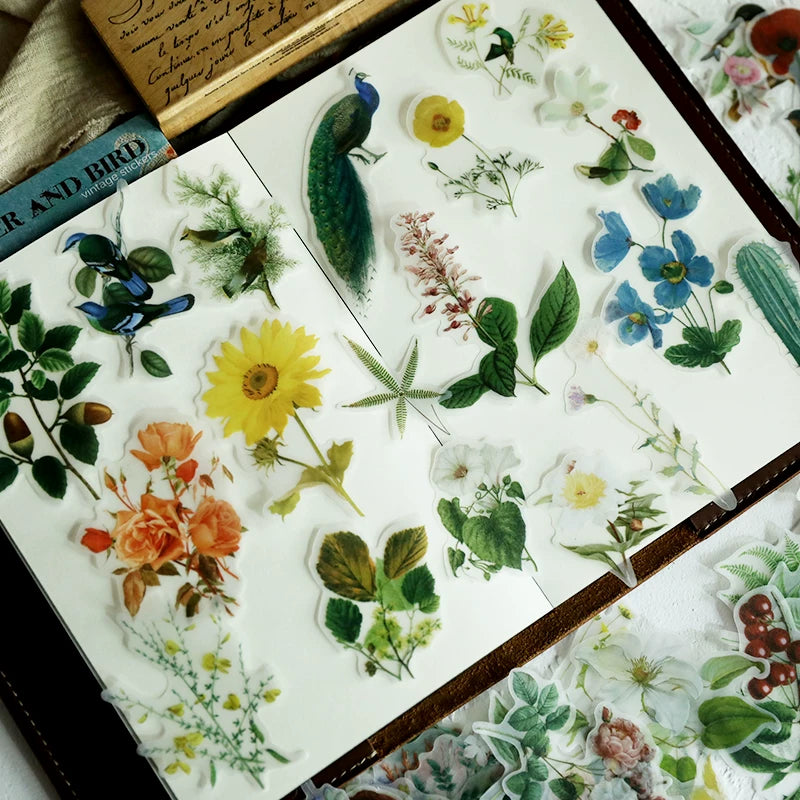 Flower and Bird Vellum Stickers